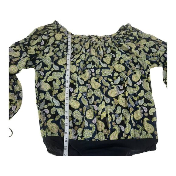 FREE PEOPLE Women SZ L Off-Shoulder Boho Paisley Print Bodysuit Top Long Sleeves - Picture 5 of 14